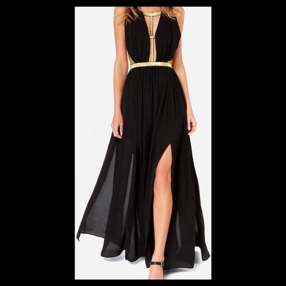 Lulu’s black and Gold Maxi Dress